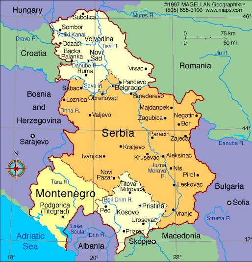 Kaart Servie Montenegro