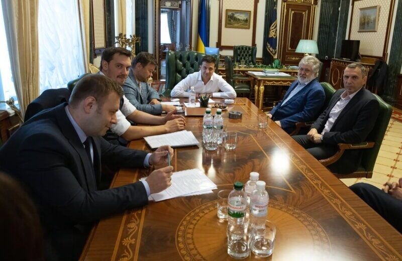 President Volodymyr Zelensky and other top officials meet with oligarch Ihor Kolomoisky on Sept. 10, 2019